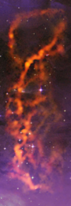 Zoom in of the OMC-2/3 region. Credit: S. Schnee, et al.; B. Saxton, B. Kent (NRAO/AUI/NSF); We acknowledge the use of NASA's SkyView Facility located at NASA Goddard Space Flight Center. Zoom in of the OMC-2/3 region. Credit: S. Schnee, et al.; B. Saxton, B. Kent (NRAO/AUI/NSF); We acknowledge the use of NASA's SkyView Facility located at NASA Goddard Space Flight Center.