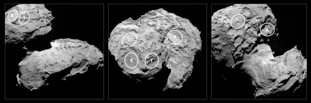 Philae candidate landing sites. Credits: ESA/Rosetta/MPS for OSIRIS Team MPS/UPD/LAM/IAA/SSO/INTA/UPM/DASP/IDA Philae candidate landing sites. Credits: ESA/Rosetta/MPS for OSIRIS Team MPS/UPD/LAM/IAA/SSO/INTA/UPM/DASP/IDA