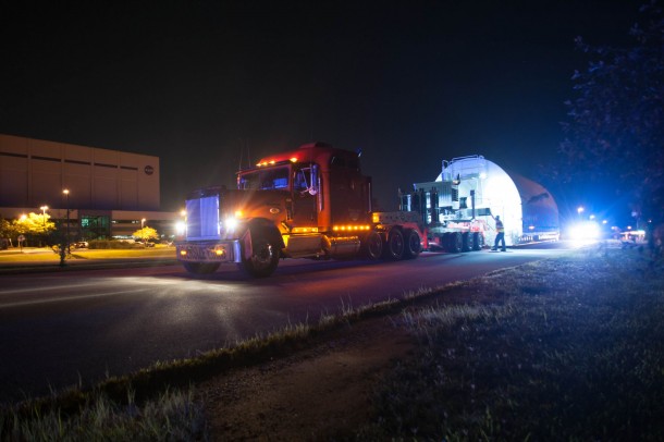 The Webb telescope backplane "pathfinder" or practice-model was unloaded from a C-5 aircraft at the U.S. Air Force's Joint Base Andrews in Maryland. Image Credit: NASA The Webb telescope backplane "pathfinder" or practice-model was unloaded from a C-5 aircraft at the U.S. Air Force's Joint Base Andrews in Maryland. Image Credit: NASA