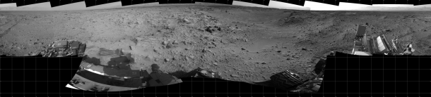 This full-circle panorama of the landscape surrounding NASA's Curiosity Mars rover on July 31, 2014, offers a view into sandy lower terrain called "Hidden Valley," which is on the planned route ahead. It combines several images from Curiosity's Navigation Camera. South is at the center. Image Credit: NASA/JPL-Caltech This full-circle panorama of the landscape surrounding NASA's Curiosity Mars rover on July 31, 2014, offers a view into sandy lower terrain called "Hidden Valley," which is on the planned route ahead. It combines several images from Curiosity's Navigation Camera. South is at the center. Image Credit: NASA/JPL-Caltech