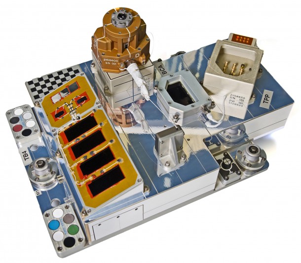 This image shows the Robotic Refueling Mission-Phase 2 task board that will be installed on the orbital outpost’s Express Logistics Carrier 4. The Materials Coating Experiment can be seen on the left. Image Credit: NASA Goddard/Chris Gunn This image shows the Robotic Refueling Mission-Phase 2 task board that will be installed on the orbital outpost’s Express Logistics Carrier 4. The Materials Coating Experiment can be seen on the left. Image Credit: NASA Goddard/Chris Gunn