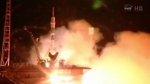 The Soyuz TMA-14M spacecraft launches on time carrying a new Expedition 41 trio to their new home on orbit. Image Credit: NASA TV The Soyuz TMA-14M spacecraft launches on time carrying a new Expedition 41 trio to their new home on orbit. Image Credit: NASA TV