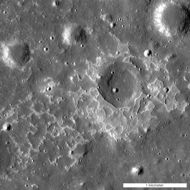 The feature called Maskelyne is one of many newly discovered young volcanic deposits on the Moon. Called irregular mare patches, these areas are thought to be remnants of small basaltic eruptions that occurred much later than the commonly accepted end of lunar volcanism, 1 to 1.5 billion years ago. Image Credit: NASA/GSFC/Arizona State University The feature called Maskelyne is one of many newly discovered young volcanic deposits on the Moon. Called irregular mare patches, these areas are thought to be remnants of small basaltic eruptions that occurred much later than the commonly accepted end of lunar volcanism, 1 to 1.5 billion years ago. Image Credit: NASA/GSFC/Arizona State University