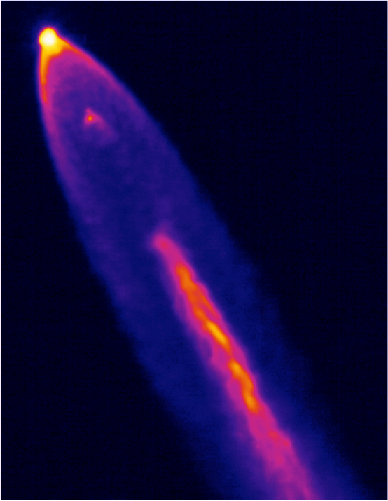 Thermal imagery of the Space X Falcon 9 first stage performing propulsive descent Sept. 21. Supersonic retropropulsion data obtained from this flight test is being analyzed by NASA to design future Mars landing systems. Image Credit: NASA Thermal imagery of the Space X Falcon 9 first stage performing propulsive descent Sept. 21. Supersonic retropropulsion data obtained from this flight test is being analyzed by NASA to design future Mars landing systems. Image Credit: NASA