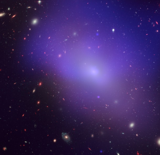 Elliptical galaxy NGC 1132, as seen by NASA’s Chandra X-Ray Observatory; the blue/purple in the image is the X-ray glow from hot, diffuse gas that is not forming into stars. (Credit: NASA, ESA, M. West (ESO, Chile), and CXC/Penn State University/G. Garmire, et al.) Elliptical galaxy NGC 1132, as seen by NASA’s Chandra X-Ray Observatory; the blue/purple in the image is the X-ray glow from hot, diffuse gas that is not forming into stars. (Credit: NASA, ESA, M. West (ESO, Chile), and CXC/Penn State University/G. Garmire, et al.)