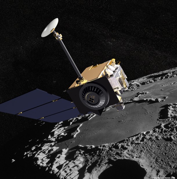 Artist concept of the Lunar Reconnaissance Orbiter with Apollo mission imagery of the moon in the background. Image Credit: NASA's Goddard Space Flight Center Artist concept of the Lunar Reconnaissance Orbiter with Apollo mission imagery of the moon in the background. Image Credit: NASA's Goddard Space Flight Center