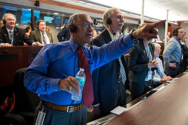 NASA Administrator Charles Bolden and William Gerstenmaier, Associate Administrator for NASA's Human Exploration and Operations Directorate, and others in Building AE at Cape Canaveral Air Force Station in Florida monitor the Orion spacecraft as it returns to Earth and splashes down in the Pacific Ocean. Image Credit: NASA/Bill Ingalls NASA Administrator Charles Bolden and William Gerstenmaier, Associate Administrator for NASA's Human Exploration and Operations Directorate, and others in Building AE at Cape Canaveral Air Force Station in Florida monitor the Orion spacecraft as it returns to Earth and splashes down in the Pacific Ocean. Image Credit: NASA/Bill Ingalls