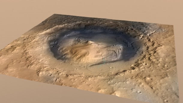 Curiosity, the big rover of NASA's Mars Science Laboratory mission, will land in August 2012 near the foot of a mountain inside Gale Crater. Image credit: NASA/JPL-Caltech/ESA/DLR/FU Berlin/MSSS Curiosity, the big rover of NASA's Mars Science Laboratory mission, will land in August 2012 near the foot of a mountain inside Gale Crater. Image credit: NASA/JPL-Caltech/ESA/DLR/FU Berlin/MSSS