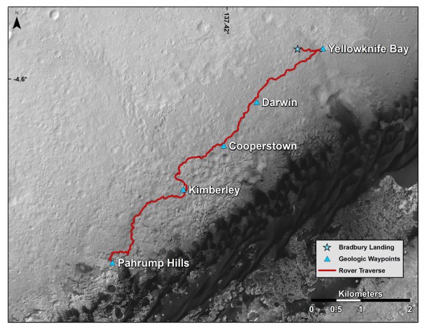 This map shows the route driven by NASA's Curiosity Mars rover from the location where it landed in August 2012 to the "Pahrump Hills" outcrop at the base of Mount Sharp. Image Credit: NASA/JPL-Caltech/Univ. of Arizona This map shows the route driven by NASA's Curiosity Mars rover from the location where it landed in August 2012 to the "Pahrump Hills" outcrop at the base of Mount Sharp. Image Credit: NASA/JPL-Caltech/Univ. of Arizona