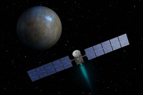 This artist's concept shows NASA's Dawn spacecraft heading toward the dwarf planet Ceres. Image Credit: NASA/JPL-Caltech This artist's concept shows NASA's Dawn spacecraft heading toward the dwarf planet Ceres. Image Credit: NASA/JPL-Caltech