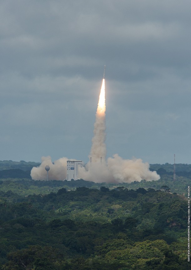 The lightweight Vega member of Arianespace’s launcher family lifts off from the Spaceport with its IXV passenger. The lightweight Vega member of Arianespace’s launcher family lifts off from the Spaceport with its IXV passenger.