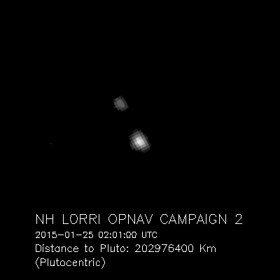 The image of Pluto and its moon Charon, taken by NASA’s New Horizons spacecraft, was magnified four times to make the objects more visible. Over the next several months, the apparent sizes of Pluto and Charon, as well as the separation between them, will continue to expand in the images. Image Credit: NASA/JHU APL/SwRI The image of Pluto and its moon Charon, taken by NASA’s New Horizons spacecraft, was magnified four times to make the objects more visible. Over the next several months, the apparent sizes of Pluto and Charon, as well as the separation between them, will continue to expand in the images. Image Credit: NASA/JHU APL/SwRI