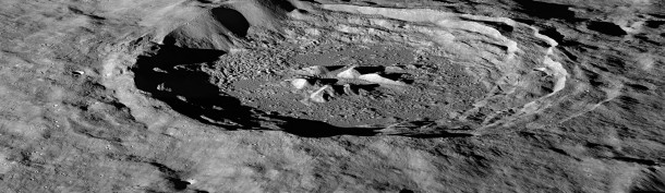 LRO image of the moon's Hayn Crater, located just northeast of Mare Humboldtianum, dramatically illuminated by the low Sun casting long shadows across the crater floor. Image Credit: NASA/GSFC/Arizona State University LRO image of the moon's Hayn Crater, located just northeast of Mare Humboldtianum, dramatically illuminated by the low Sun casting long shadows across the crater floor. Image Credit: NASA/GSFC/Arizona State University