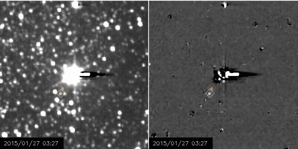 Assembled into a seven-frame movie, the new images provide the spacecraft’s first extended look at Hydra (identified by a yellow diamond ) and its first-ever view of Nix (orange diamond). Image Credit: NASA/Johns Hopkins APL/Southwest Research Institute Assembled into a seven-frame movie, the new images provide the spacecraft’s first extended look at Hydra (identified by a yellow diamond ) and its first-ever view of Nix (orange diamond). Image Credit: NASA/Johns Hopkins APL/Southwest Research Institute