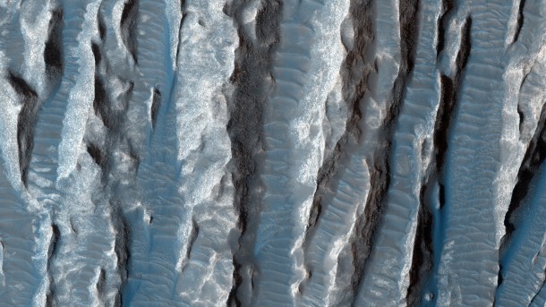 This view of Martian surface features shaped by effects of winds was captured by the HiRISE camera on NASA's Mars Reconnaissance Orbiter on Jan. 4, 2015. The spacecraft has been orbiting Mars since March 2006. On Feb. 7, 2015, it completed its 40,000th orbit around Mars. Image credit: NASA/JPL-Caltech/Univ. of Arizona This view of Martian surface features shaped by effects of winds was captured by the HiRISE camera on NASA's Mars Reconnaissance Orbiter on Jan. 4, 2015. The spacecraft has been orbiting Mars since March 2006. On Feb. 7, 2015, it completed its 40,000th orbit around Mars. Image credit: NASA/JPL-Caltech/Univ. of Arizona