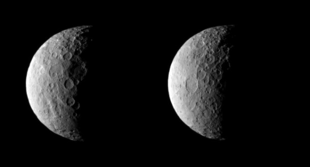 NASA's Dawn spacecraft took these images of dwarf planet Ceres from about 25,000 miles (40,000 kilometers) away on Feb. 25, 2015. Ceres appears half in shadow because of the current position of the spacecraft relative to the dwarf planet and the sun. The resolution is about 2.3 miles (3.7 kilometers) per pixel. Image Credit: NASA/JPL-Caltech/UCLA/MPS/DLR/IDA NASA's Dawn spacecraft took these images of dwarf planet Ceres from about 25,000 miles (40,000 kilometers) away on Feb. 25, 2015. Ceres appears half in shadow because of the current position of the spacecraft relative to the dwarf planet and the sun. The resolution is about 2.3 miles (3.7 kilometers) per pixel. Image Credit: NASA/JPL-Caltech/UCLA/MPS/DLR/IDA