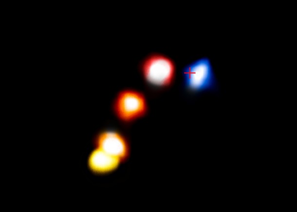 This composite image shows the motion of the dusty cloud G2 as it closes in on, and then passes, the supermassive black hole at the centre of the Milky Way. Credit: ESO/A. Eckart This composite image shows the motion of the dusty cloud G2 as it closes in on, and then passes, the supermassive black hole at the centre of the Milky Way. Credit: ESO/A. Eckart