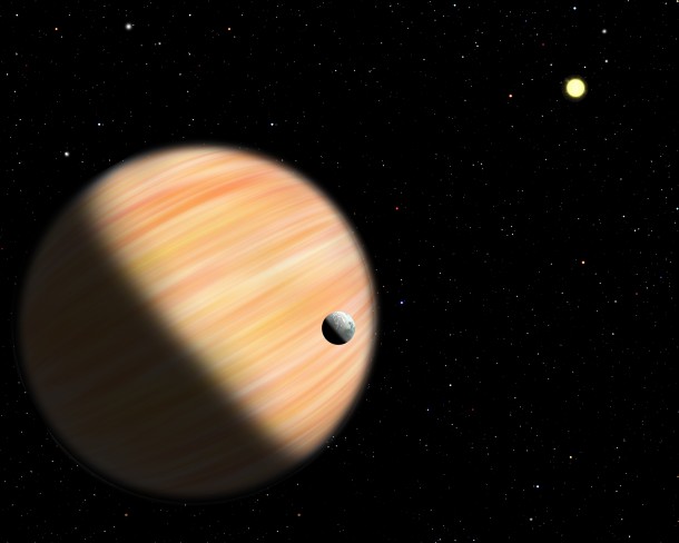 This artist's conception shows a planet half as massive as Jupiter located 13,000 light-years from Earth. It was detected by the Optical Gravitational Lensing Experiment and NASA's Spitzer Space Telescope using microlensing. Spitzer provided parallax measurements that allowed scientists to determine how far away the planet is. Christine Pulliam (CfA) This artist's conception shows a planet half as massive as Jupiter located 13,000 light-years from Earth. It was detected by the Optical Gravitational Lensing Experiment and NASA's Spitzer Space Telescope using microlensing. Spitzer provided parallax measurements that allowed scientists to determine how far away the planet is. Christine Pulliam (CfA)