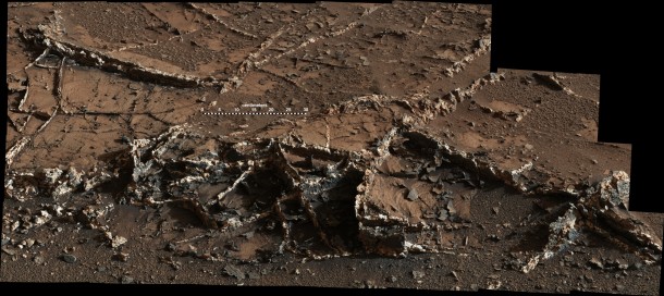 This March 18, 2015, view from the Mast Camera on NASA's Curiosity Mars rover shows a network of two-tone mineral veins at an area called "Garden City" on lower Mount Sharp. Image Credit: NASA/JPL-Caltech/MSSS This March 18, 2015, view from the Mast Camera on NASA's Curiosity Mars rover shows a network of two-tone mineral veins at an area called "Garden City" on lower Mount Sharp. Image Credit: NASA/JPL-Caltech/MSSS