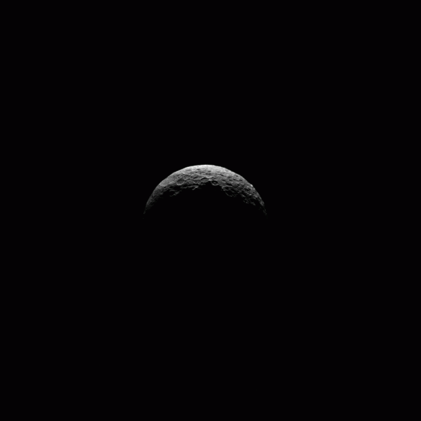 This animation shows the north pole of dwarf planet Ceres as seen by the Dawn spacecraft on April 10, 2015. Dawn was at a distance of 21,000 miles (33,000 kilometers) when its framing camera took these images. Image Credit: NASA/JPL-Caltech/UCLA/MPS/DLR/IDA This animation shows the north pole of dwarf planet Ceres as seen by the Dawn spacecraft on April 10, 2015. Dawn was at a distance of 21,000 miles (33,000 kilometers) when its framing camera took these images. Image Credit: NASA/JPL-Caltech/UCLA/MPS/DLR/IDA