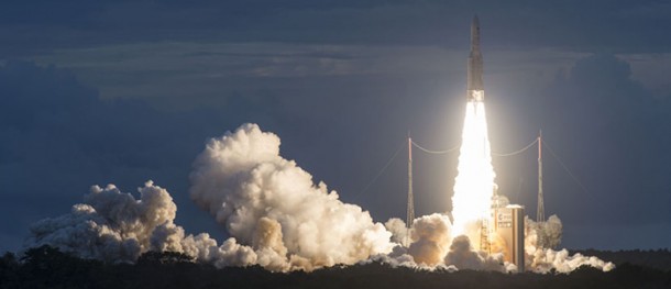 The performance and reliability of Ariane 5 was demonstrated once again during today’s mission from French Guiana, and was recognized by the customers on this 79th flight for Arianespace’s heavy-lift workhorse. The performance and reliability of Ariane 5 was demonstrated once again during today’s mission from French Guiana, and was recognized by the customers on this 79th flight for Arianespace’s heavy-lift workhorse.