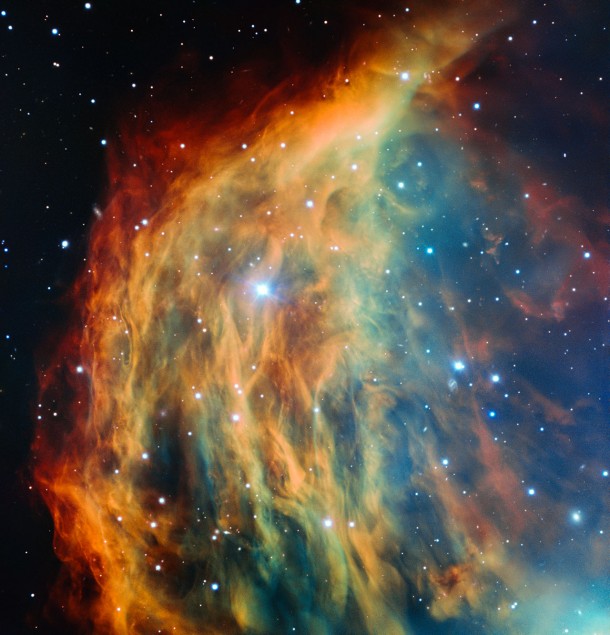 ESO’s Very Large Telescope in Chile has captured the most detailed image ever taken of the Medusa Nebula (also known Abell 21 and Sharpless 2-274). As the star at the heart of this nebula made its final transition into retirement, it shed its outer layers into space, forming this colourful cloud. The image foreshadows the final fate of the Sun, which will eventually also become an object of this kind. Credit: ESO ESO’s Very Large Telescope in Chile has captured the most detailed image ever taken of the Medusa Nebula (also known Abell 21 and Sharpless 2-274). As the star at the heart of this nebula made its final transition into retirement, it shed its outer layers into space, forming this colourful cloud. The image foreshadows the final fate of the Sun, which will eventually also become an object of this kind. Credit: ESO