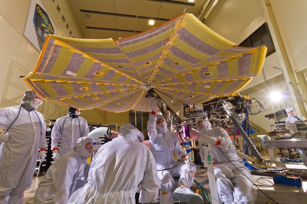The solar arrays on NASA's InSight lander are deployed in this April 30 test inside a clean room. This configuration is how the spacecraft will look on the surface of Mars. Credits: NASA/JPL-Caltech/Lockheed Martin The solar arrays on NASA's InSight lander are deployed in this April 30 test inside a clean room. This configuration is how the spacecraft will look on the surface of Mars. Credits: NASA/JPL-Caltech/Lockheed Martin
