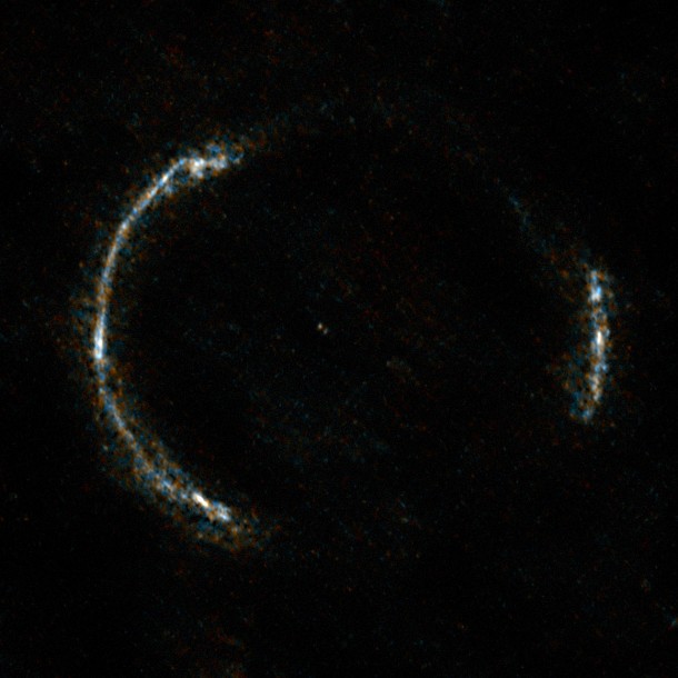 The gravitationally lensed galaxy SDP.81, which appears as an almost perfect Einstein Ring, is seen here. Credit: ALMA (NRAO/ESO/NAOJ)/Y. Tamura (The University of Tokyo) The gravitationally lensed galaxy SDP.81, which appears as an almost perfect Einstein Ring, is seen here. Credit: ALMA (NRAO/ESO/NAOJ)/Y. Tamura (The University of Tokyo)