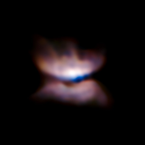 Some of the sharpest images ever made with ESO’s Very Large Telescope have for the first time revealed what appears to be an ageing star in the early stages of forming a butterfly-like planetary nebula. These observations of the red giant star L2 Puppis from the ZIMPOL mode of the newly installed SPHERE instrument also reveal a close companion. The dying stages of the lives of stars continue to pose many riddles for astronomers. Credit: ESO/P. Kervella Some of the sharpest images ever made with ESO’s Very Large Telescope have for the first time revealed what appears to be an ageing star in the early stages of forming a butterfly-like planetary nebula. These observations of the red giant star L2 Puppis from the ZIMPOL mode of the newly installed SPHERE instrument also reveal a close companion. The dying stages of the lives of stars continue to pose many riddles for astronomers. Credit: ESO/P. Kervella