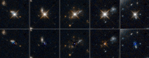 What was happening in the universe 12 billion years ago? The universe was smaller and so crowded that galaxies collided with each other much more frequently than today. Hubble astronomers looked at dusty quasars where their glow was suppressed by dust, allowing a view of the quasar's surroundings. Credits: NASA/ESA What was happening in the universe 12 billion years ago? The universe was smaller and so crowded that galaxies collided with each other much more frequently than today. Hubble astronomers looked at dusty quasars where their glow was suppressed by dust, allowing a view of the quasar's surroundings. Credits: NASA/ESA