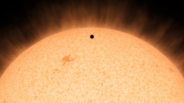 This artist's concept shows the silhouette of a rocky planet, dubbed HD 219134b. At 21 light-years away, the planet is the closest outside of our solar system that can be seen crossing, or transiting, its star. Credits: NASA/JPL-Caltech This artist's concept shows the silhouette of a rocky planet, dubbed HD 219134b. At 21 light-years away, the planet is the closest outside of our solar system that can be seen crossing, or transiting, its star. Credits: NASA/JPL-Caltech