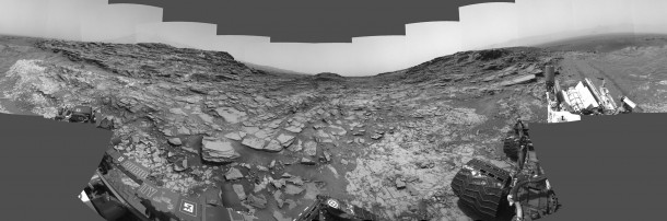 This 360-degree panorama from the Navigation Camera (Navcam) on NASA's Curiosity Mars rover shows the surroundings of a site on lower Mount Sharp where the rover spent its 1,000th Martian day, or sol, on Mars, in May 2015. The site is near "Marias Pass." Image credit: NASA/JPL-Caltech This 360-degree panorama from the Navigation Camera (Navcam) on NASA's Curiosity Mars rover shows the surroundings of a site on lower Mount Sharp where the rover spent its 1,000th Martian day, or sol, on Mars, in May 2015. The site is near "Marias Pass." Image credit: NASA/JPL-Caltech