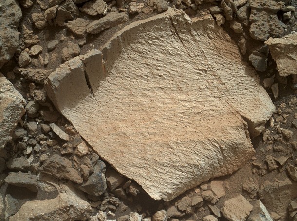 A rock fragment dubbed "Lamoose" is shown in this picture taken by the Mars Hand Lens Imager (MAHLI) on NASA's Curiosity rover. Image credit: NASA/JPL-Caltech/MSSS A rock fragment dubbed "Lamoose" is shown in this picture taken by the Mars Hand Lens Imager (MAHLI) on NASA's Curiosity rover. Image credit: NASA/JPL-Caltech/MSSS