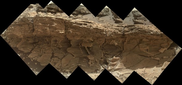 A rock outcrop dubbed "Missoula," near Marias Pass on Mars, is seen in this image mosaic taken by the Mars Hand Lens Imager on NASA's Curiosity rover. Image credit: NASA/JPL-Caltech/MSSS A rock outcrop dubbed "Missoula," near Marias Pass on Mars, is seen in this image mosaic taken by the Mars Hand Lens Imager on NASA's Curiosity rover. Image credit: NASA/JPL-Caltech/MSSS