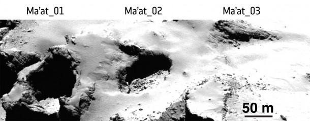 The evolution of comet pits. Copyright ESA/Rosetta/MPS for OSIRIS Team MPS/UPD/LAM/IAA/SSO/INTA/UPM/DASP/IDA The evolution of comet pits. Copyright ESA/Rosetta/MPS for OSIRIS Team MPS/UPD/LAM/IAA/SSO/INTA/UPM/DASP/IDA
