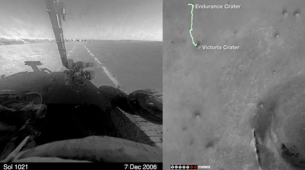 Road trip! This compilation of images from hazard-avoidance cameras on NASA's Mars Exploration Rover Opportunity between January 2004 and April 2015 shows the rover's-eye-view of the Martian marathon covering 26.2 miles(42.2 kilometers) from its landing location. A map of the rover's path is on the right. Road trip! This compilation of images from hazard-avoidance cameras on NASA's Mars Exploration Rover Opportunity between January 2004 and April 2015 shows the rover's-eye-view of the Martian marathon covering 26.2 miles(42.2 kilometers) from its landing location. A map of the rover's path is on the right.
