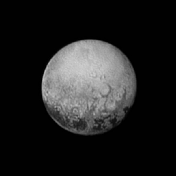 New Horizons' last look at Pluto's Charon-facing hemisphere reveals intriguing geologic details that are of keen interest to mission scientists. This image, taken early the morning of July 11, 2015, shows newly-resolved linear features above the equatorial region that intersect, suggestive of polygonal shapes. This image was captured when the spacecraft was 2.5 million miles (4 million kilometers) from Pluto. Image credit: NASA/JHUAPL/SWRI New Horizons' last look at Pluto's Charon-facing hemisphere reveals intriguing geologic details that are of keen interest to mission scientists. This image, taken early the morning of July 11, 2015, shows newly-resolved linear features above the equatorial region that intersect, suggestive of polygonal shapes. This image was captured when the spacecraft was 2.5 million miles (4 million kilometers) from Pluto. Image credit: NASA/JHUAPL/SWRI