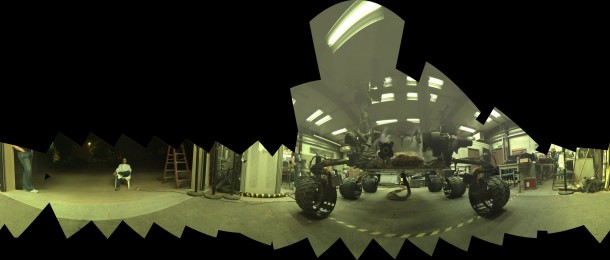 This view of a test rover at NASA's Jet Propulsion Laboratory in California results from advance testing of arm positions and camera pointings for taking a low-angle selfie of NASA's Curiosity Mars rover. The rehearsal led to a dramatic Aug. 5, 2015, selfie of Curiosity by the rover's MAHLI camera. Credit: NASA/JPL-Caltech/MSSS This view of a test rover at NASA's Jet Propulsion Laboratory in California results from advance testing of arm positions and camera pointings for taking a low-angle selfie of NASA's Curiosity Mars rover. The rehearsal led to a dramatic Aug. 5, 2015, selfie of Curiosity by the rover's MAHLI camera. Credit: NASA/JPL-Caltech/MSSS