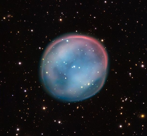 This extraordinary bubble, glowing like the ghost of a star in the haunting darkness of space, may appear supernatural and mysterious, but it is a familiar astronomical object: a planetary nebula, the remnants of a dying star. This is the best view of the little-known object ESO 378-1 yet obtained and was captured by ESO’s Very Large Telescope in northern Chile. Credit: ESO This extraordinary bubble, glowing like the ghost of a star in the haunting darkness of space, may appear supernatural and mysterious, but it is a familiar astronomical object: a planetary nebula, the remnants of a dying star. This is the best view of the little-known object ESO 378-1 yet obtained and was captured by ESO’s Very Large Telescope in northern Chile. Credit: ESO
