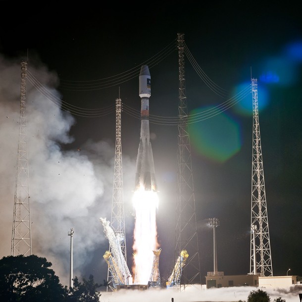 Soyuz lifted off at its exact departure time on September 10 from the Spaceport’s ELS launch complex, carrying two European Galileo navigation spacecraft. Soyuz lifted off at its exact departure time on September 10 from the Spaceport’s ELS launch complex, carrying two European Galileo navigation spacecraft.