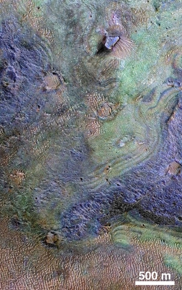 This view combines information from two instruments on a NASA Mars orbiter to map color-coded composition over the shape of the ground within the Nili Fossae plains region of Mars. Image credit: NASA/JPL-Caltech/JHUAPL/Univ. of Arizona This view combines information from two instruments on a NASA Mars orbiter to map color-coded composition over the shape of the ground within the Nili Fossae plains region of Mars. Image credit: NASA/JPL-Caltech/JHUAPL/Univ. of Arizona