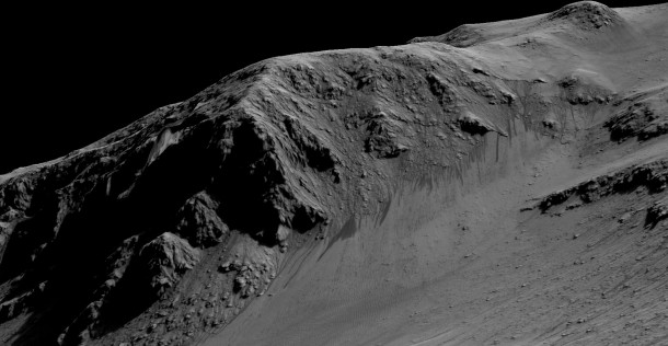 The dark, narrow streaks flowing downhill on Mars at sites such as this portion of Horowitz Crater are inferred to be formed by seasonal flow of water on modern-day Mars. The streaks are roughly the length of a football field. Image credit: NASA/JPL-Caltech/Univ. of Arizona The dark, narrow streaks flowing downhill on Mars at sites such as this portion of Horowitz Crater are inferred to be formed by seasonal flow of water on modern-day Mars. The streaks are roughly the length of a football field. Image credit: NASA/JPL-Caltech/Univ. of Arizona
