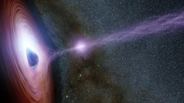 This diagram shows how a shifting feature, called a corona, can create a flare of X-rays around a black hole. Image credit: NASA/JPL-Caltech This diagram shows how a shifting feature, called a corona, can create a flare of X-rays around a black hole. Image credit: NASA/JPL-Caltech