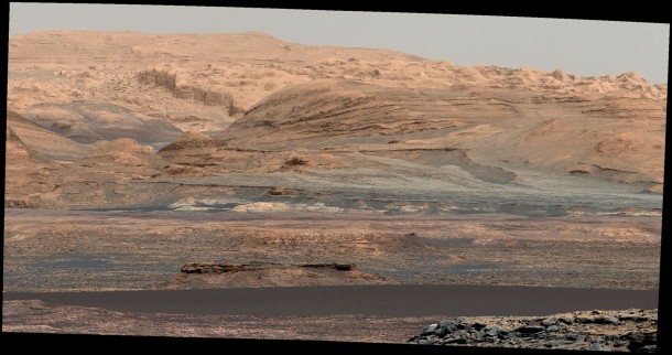 The dark band in the lower portion of this Martian scene is part of the "Bagnold Dunes" dune field lining the northwestern edge of Mount Sharp. Credit: NASA/JPL-Caltech/MSSS The dark band in the lower portion of this Martian scene is part of the "Bagnold Dunes" dune field lining the northwestern edge of Mount Sharp. Credit: NASA/JPL-Caltech/MSSS