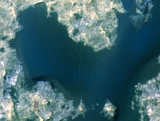 This view taken from orbit around Mars shows the sand dune that will be the first to be visited by NASA's Curiosity Mars Rover along its route to higher layers of Mount Sharp. Image Credit: NASA/JPL-Caltech/Univ. of Arizona This view taken from orbit around Mars shows the sand dune that will be the first to be visited by NASA's Curiosity Mars Rover along its route to higher layers of Mount Sharp. Image Credit: NASA/JPL-Caltech/Univ. of Arizona