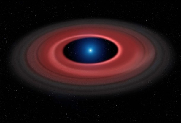 This artist’s impression shows how an asteroid torn apart by the strong gravity of a white dwarf has formed a ring of dust particles and debris orbiting the Earth-sized burnt out stellar core SDSS J1228+1040. Gas produced by collisions within the disc is detected in observations obtained over twelve years with ESO’s Very Large Telescope, and reveal a narrow glowing arc. Credit: Mark Garlick (www.markgarlick.com) and University of Warwick/ESO This artist’s impression shows how an asteroid torn apart by the strong gravity of a white dwarf has formed a ring of dust particles and debris orbiting the Earth-sized burnt out stellar core SDSS J1228+1040. Gas produced by collisions within the disc is detected in observations obtained over twelve years with ESO’s Very Large Telescope, and reveal a narrow glowing arc. Credit: Mark Garlick (www.markgarlick.com) and University of Warwick/ESO