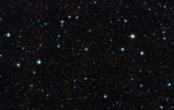 ESO’s VISTA survey telescope has spied a horde of previously hidden massive galaxies that existed when the Universe was in its infancy. By discovering and studying more of these galaxies than ever before, astronomers have for the first time found out exactly when such monster galaxies first appeared. The newly discovered massive galaxies are marked on this image of the UltraVISTA field. Credit: ESO/UltraVISTA team. Acknowledgement: TERAPIX/CNRS/INSU/CASU ESO’s VISTA survey telescope has spied a horde of previously hidden massive galaxies that existed when the Universe was in its infancy. By discovering and studying more of these galaxies than ever before, astronomers have for the first time found out exactly when such monster galaxies first appeared. The newly discovered massive galaxies are marked on this image of the UltraVISTA field. Credit: ESO/UltraVISTA team. Acknowledgement: TERAPIX/CNRS/INSU/CASU