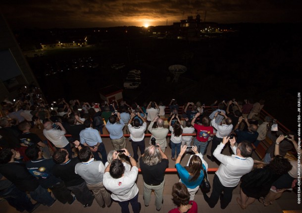 All eyes are on Vega Flight VV06’s nighttime liftoff in this photo taken from an observation deck at the Spaceport. All eyes are on Vega Flight VV06’s nighttime liftoff in this photo taken from an observation deck at the Spaceport.