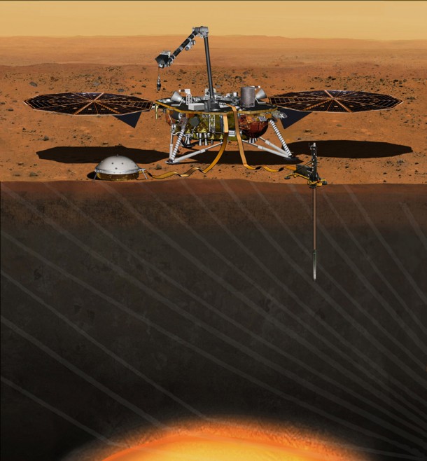 This artist's concept from August 2015 depicts NASA's InSight Mars lander fully deployed for studying the deep interior of Mars. Image Credit: NASA/JPL-Caltech This artist's concept from August 2015 depicts NASA's InSight Mars lander fully deployed for studying the deep interior of Mars. Image Credit: NASA/JPL-Caltech