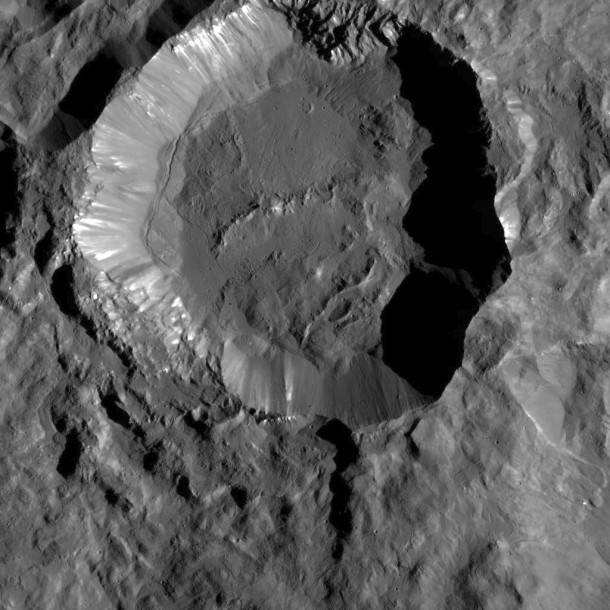 This image from NASA's Dawn spacecraft shows Kupalo Crater, one of the youngest craters on Ceres. Image Credit: NASA/JPL-Caltech/UCLA/MPS/DLR/IDA This image from NASA's Dawn spacecraft shows Kupalo Crater, one of the youngest craters on Ceres. Image Credit: NASA/JPL-Caltech/UCLA/MPS/DLR/IDA